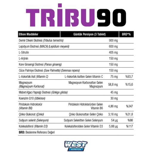 تریبولوس 90 ماکا وسترن نوتریشن West Nutrition Tribu90 Tribulus Terrestris Maca
